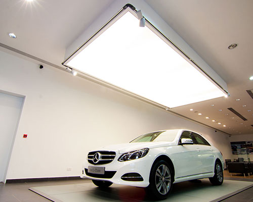 Benz - Stretch Ceiling  Translucent with Backlighting in Showroom - Showroom