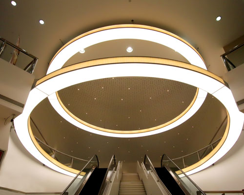 Stretch ceiling White Translucent with Backlighting in a mall