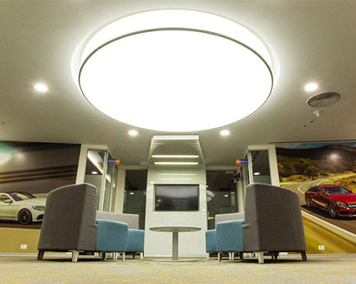 BENZ - Stretch Ceiling  Translucent with Backlighting in showroom - Showroom - Ahmedabad